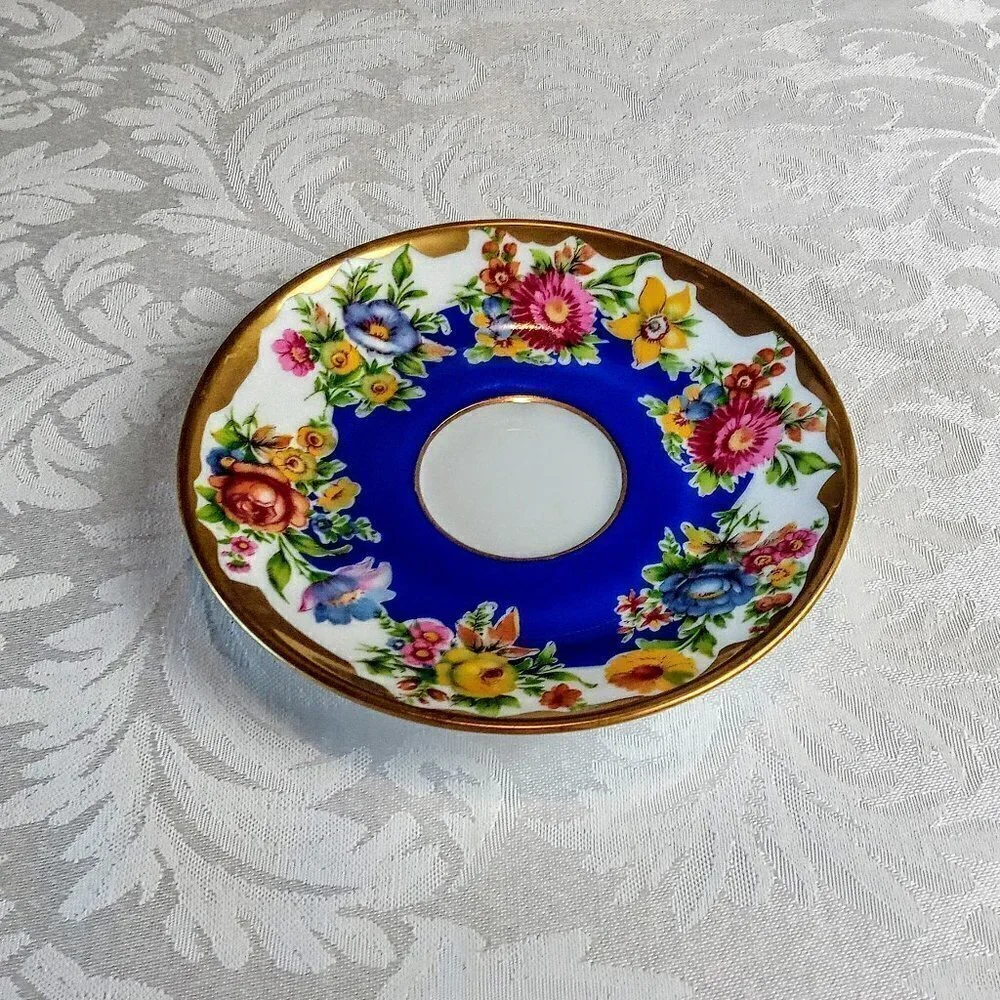 Bavaria Waldershof 22K Gold Blue Floral Saucer